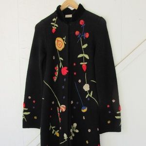 Anthropologie Embroidered Wool Sweater coat